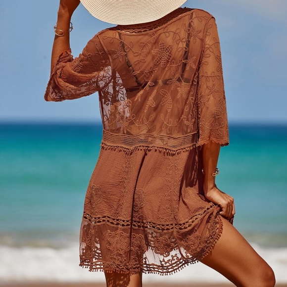 Boho Floral Embroidered Beach Cover up - Picture 9 of 10
